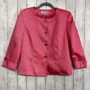 Tahari Pink Long Sleeve Professional Work Business Flower Button Down Blazer 16